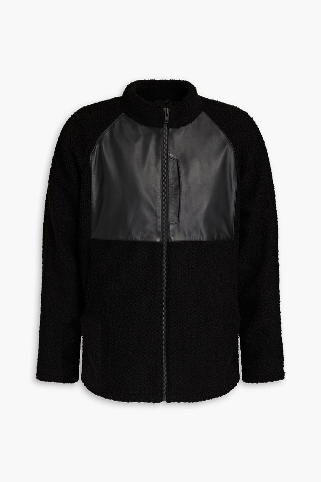 Leather-trimmed fleece jacket