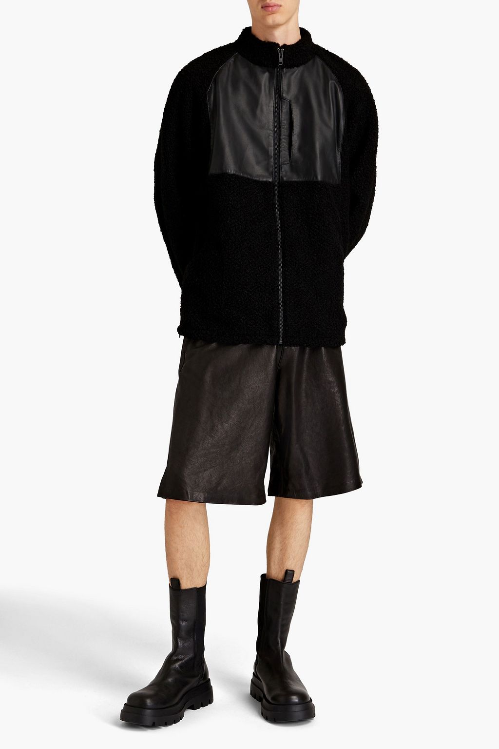 DEADWOOD Leather-trimmed fleece jacket