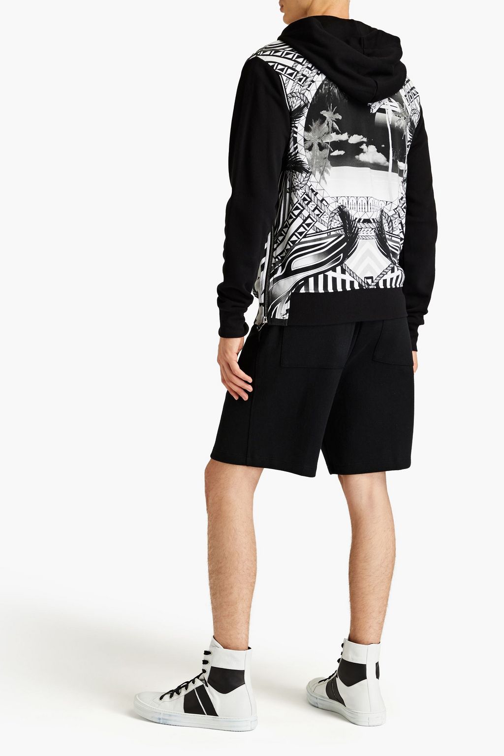 BALMAIN Hoodie aus Baumwollfrottee mit Print und Reißverschluss