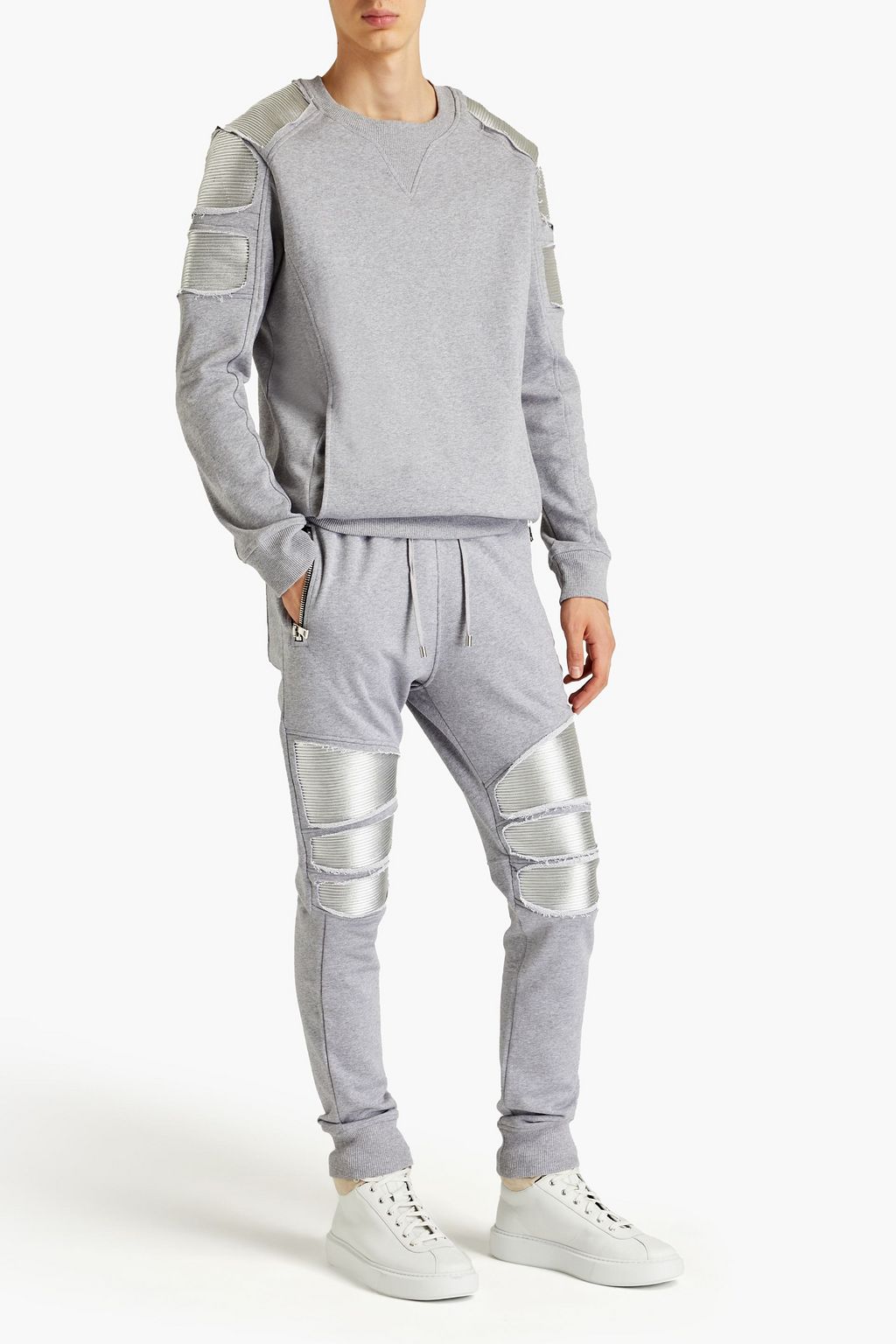 BALMAIN Sweatshirt aus Baumwollfrottee mit Einsätzen aus geripptem Jersey