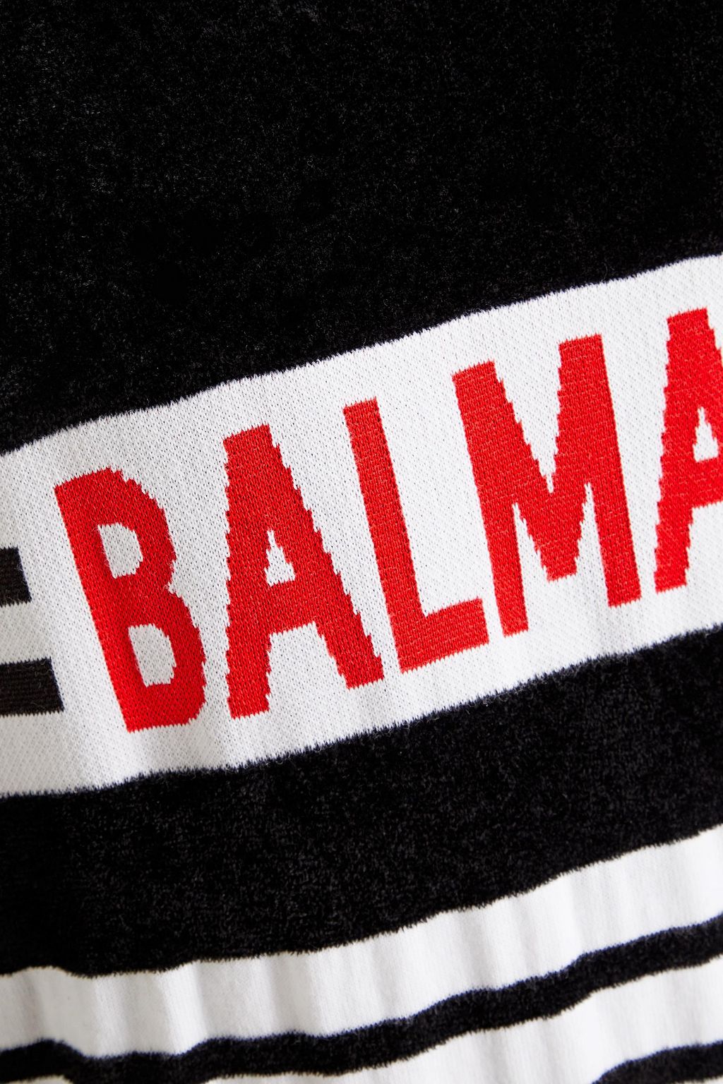 BALMAIN Pullover aus Jacquard-Strick mit Velourseinsatz und Streifen