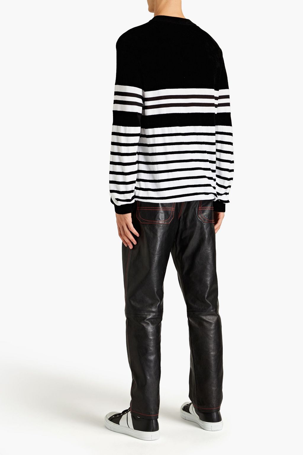 BALMAIN Pullover aus Jacquard-Strick mit Velourseinsatz und Streifen