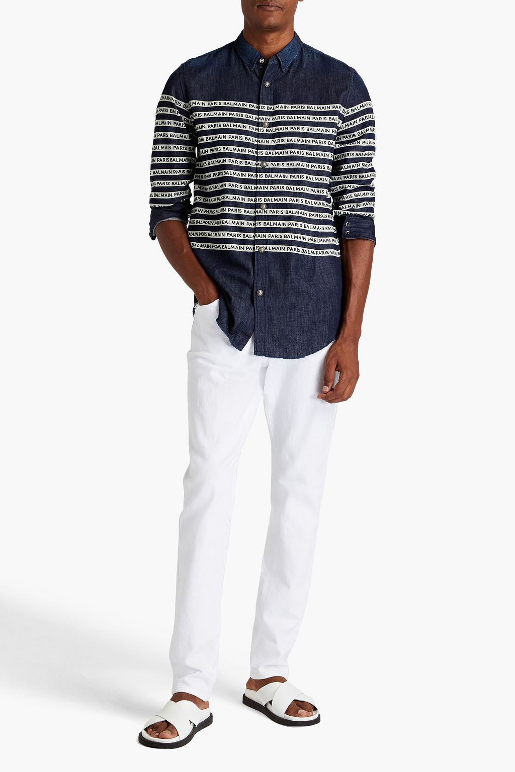 BALMAIN Printed denim shirt