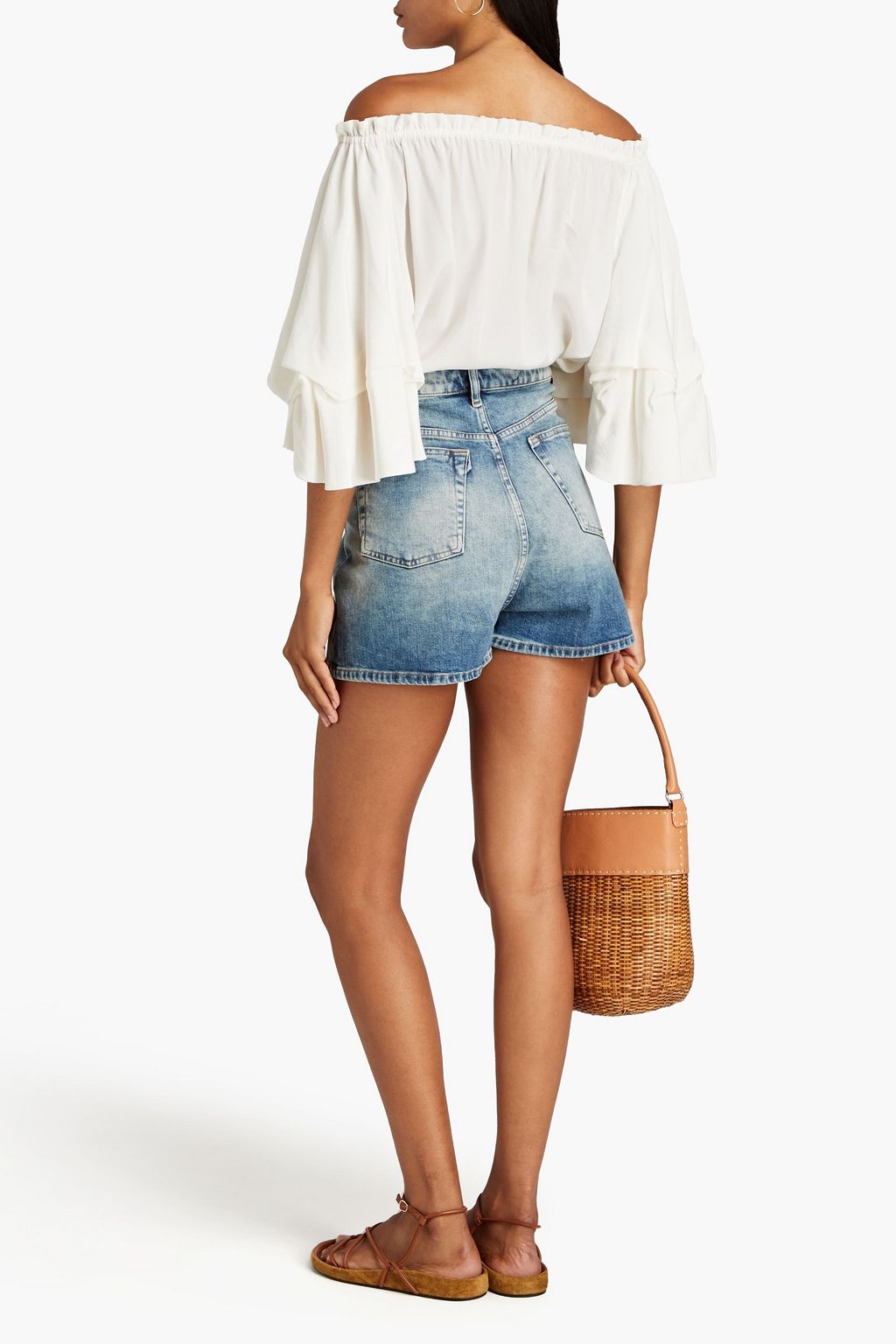3X1 Skirt-effect faded denim shorts