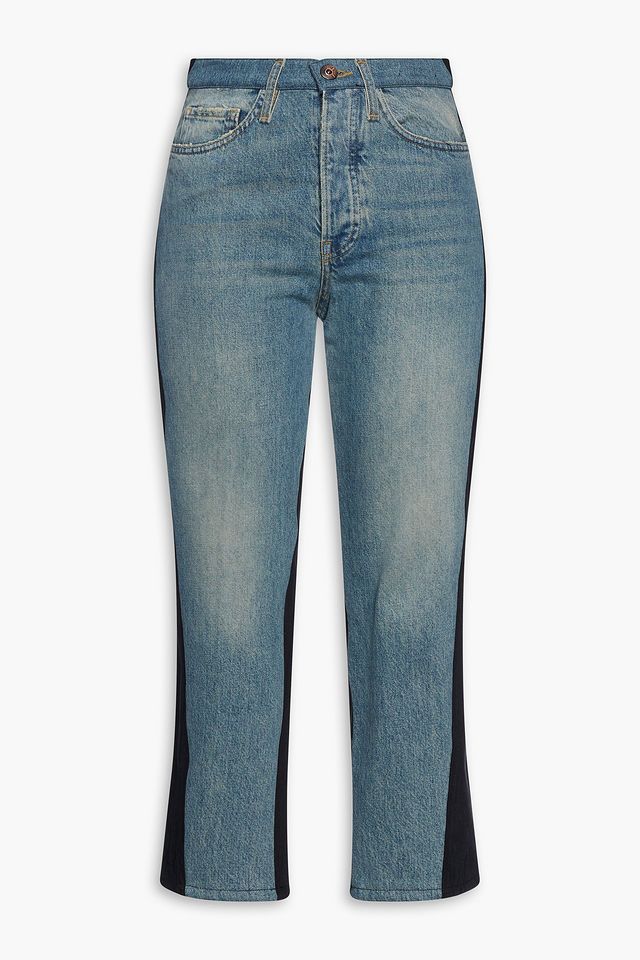 Sabina cropped two-tone high-rise tapered jeans