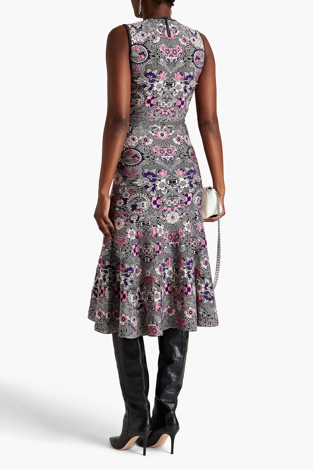 MCQUEEN Fluted jacquard-knit midi dress