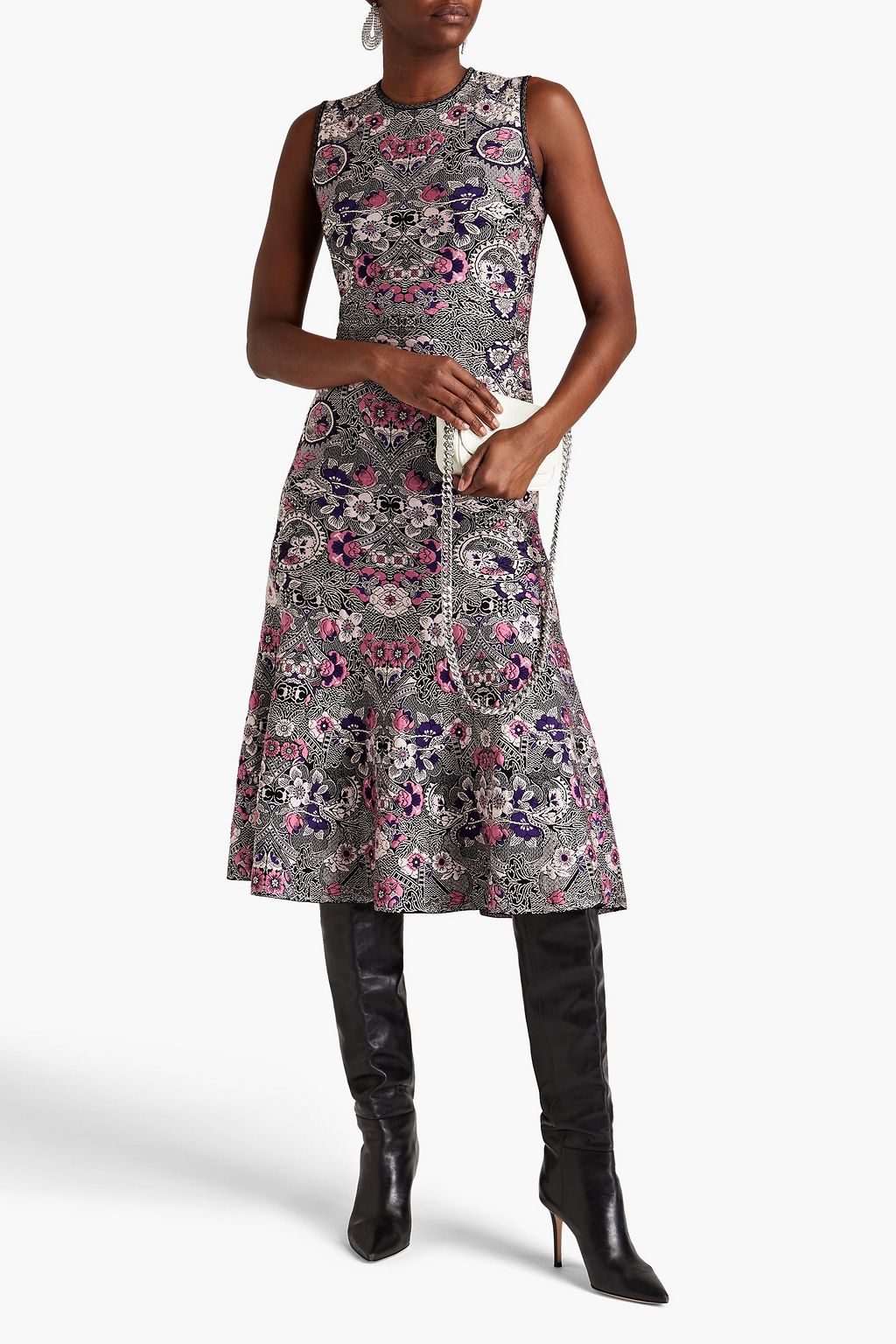 MCQUEEN Fluted jacquard-knit midi dress