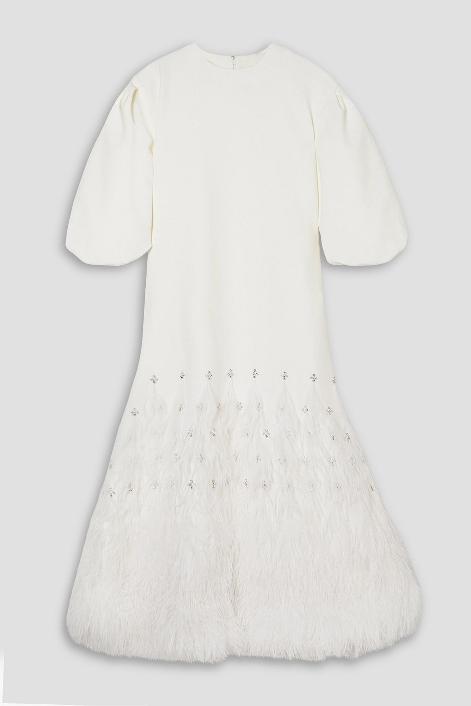 HUISHAN ZHANG TILDA CRYSTAL-EMBELLISHED FEATHER-TRIMMED CREPE GOWN