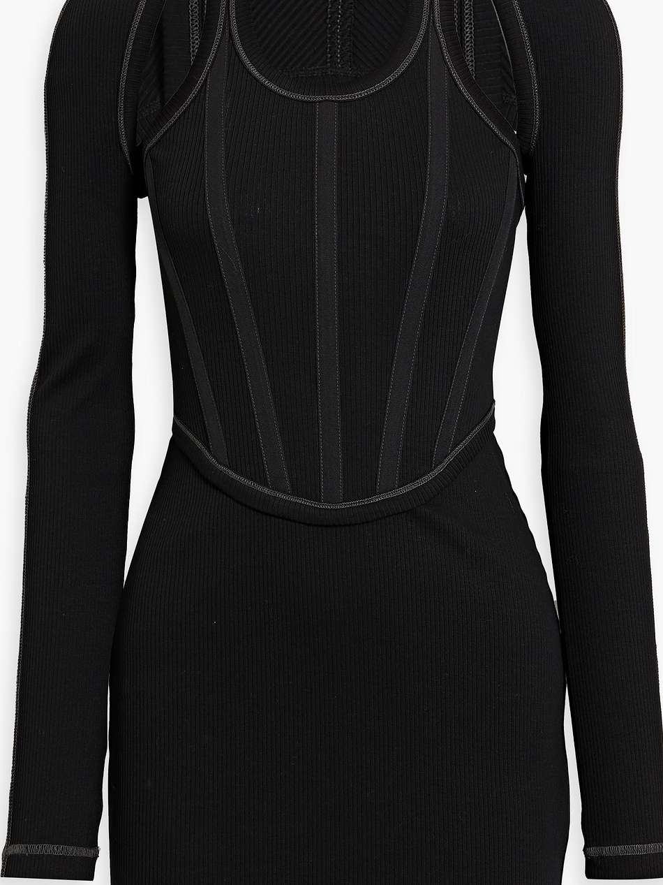 convertible ribbed cotton-blend halterneck mini dress