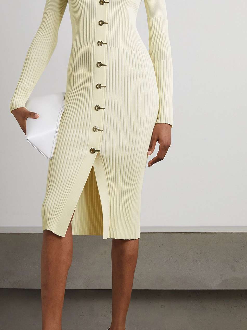 gradient ribbed cotton-blend midi dress