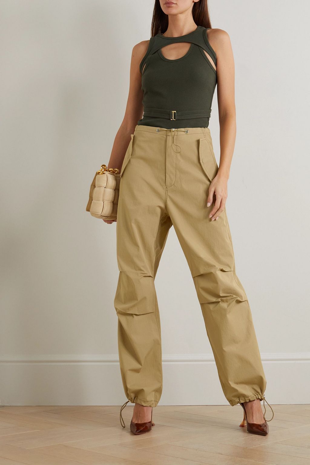 DION LEE بنطال كارغو Toggle Parachute بأرجل مستقيمة من مزيج قطن تويل