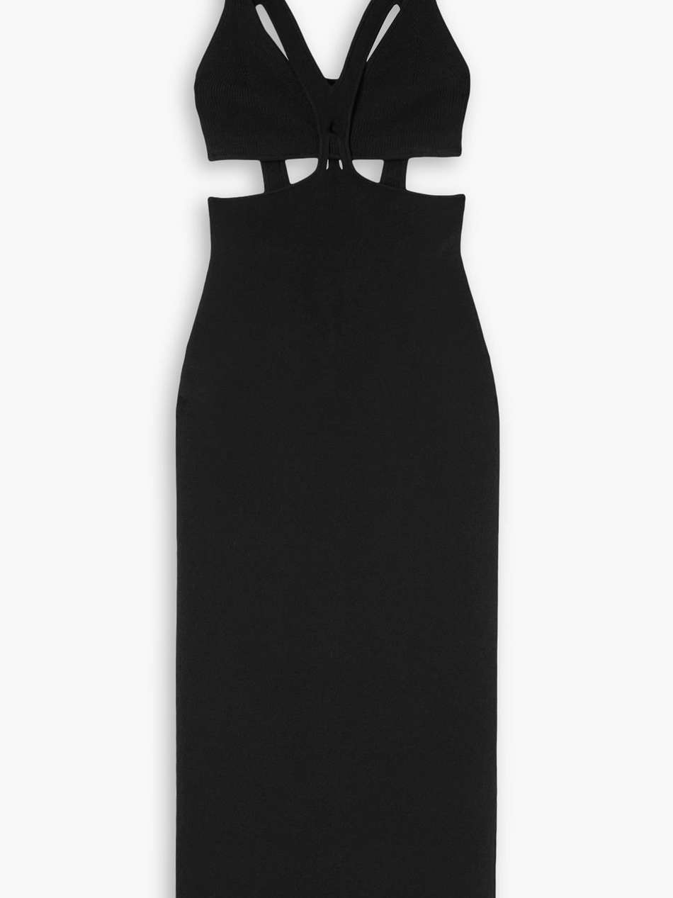 interlink cutout layered stretch-crepe and ribbed-knit midi dress