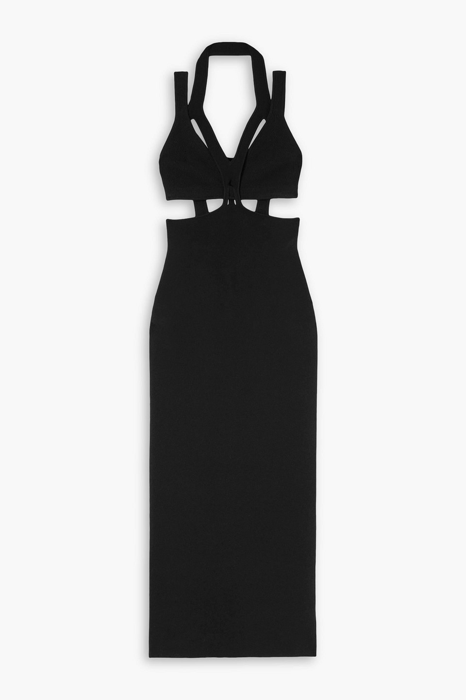 Dion Lee Interlink Cutout Layered Stretch-crepe And Ribbed-knit Midi Dress In Black