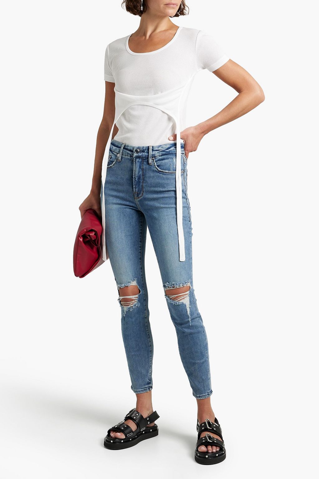 GOOD AMERICAN Good Legs hoch sitzende Cropped Skinny Jeans in Distressed-Optik