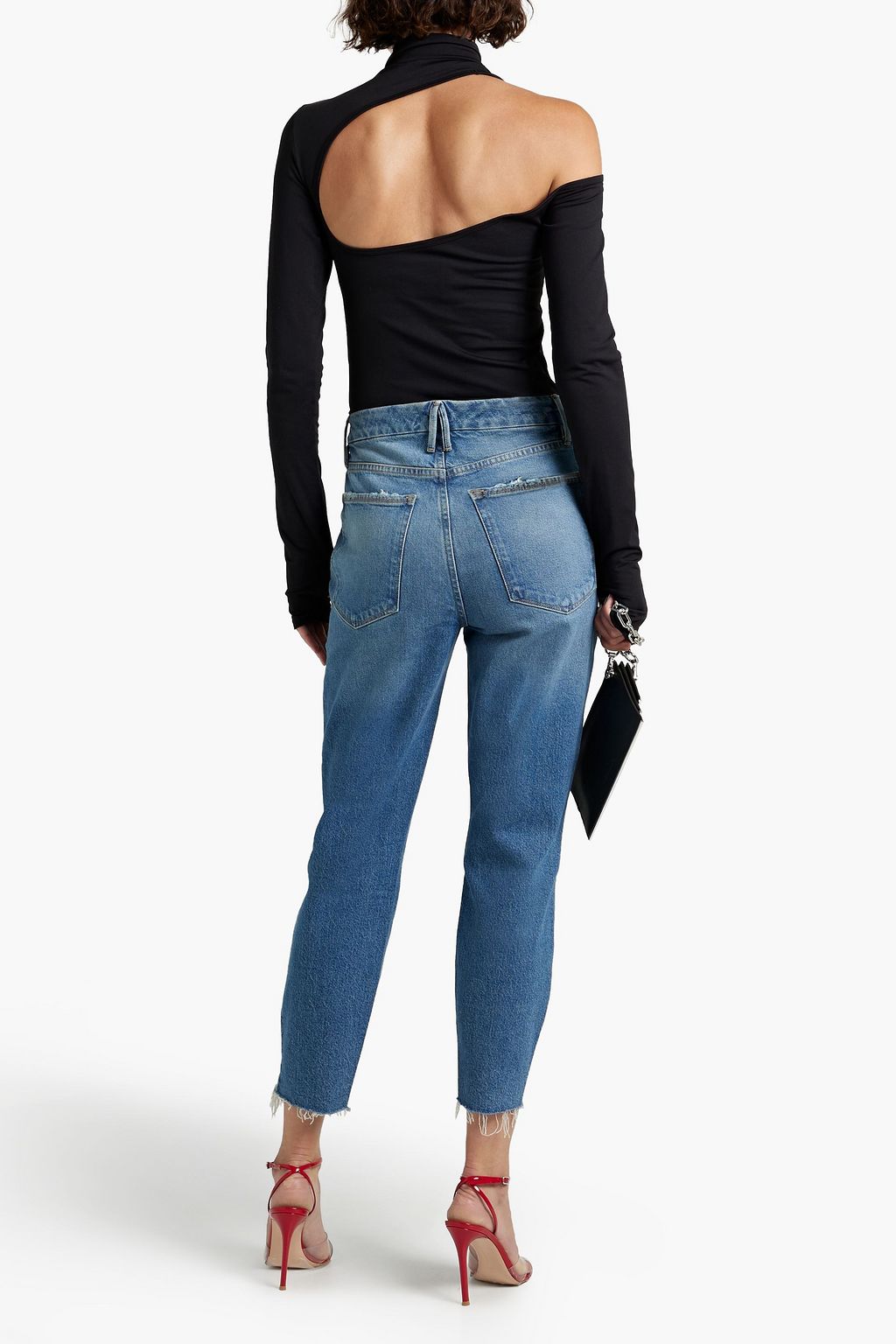 GOOD AMERICAN Good Curve cropped distressed high-rise tapered jeans