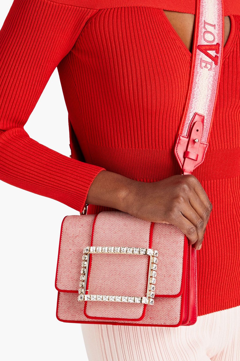 ROGER VIVIER Verzierte Schultertasche aus Jacquard mit Lederbesatz