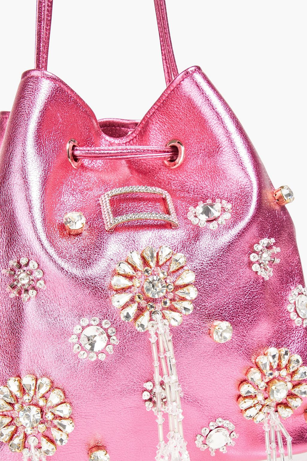 ROGER VIVIER Embellished metallicleather bucket bag THE