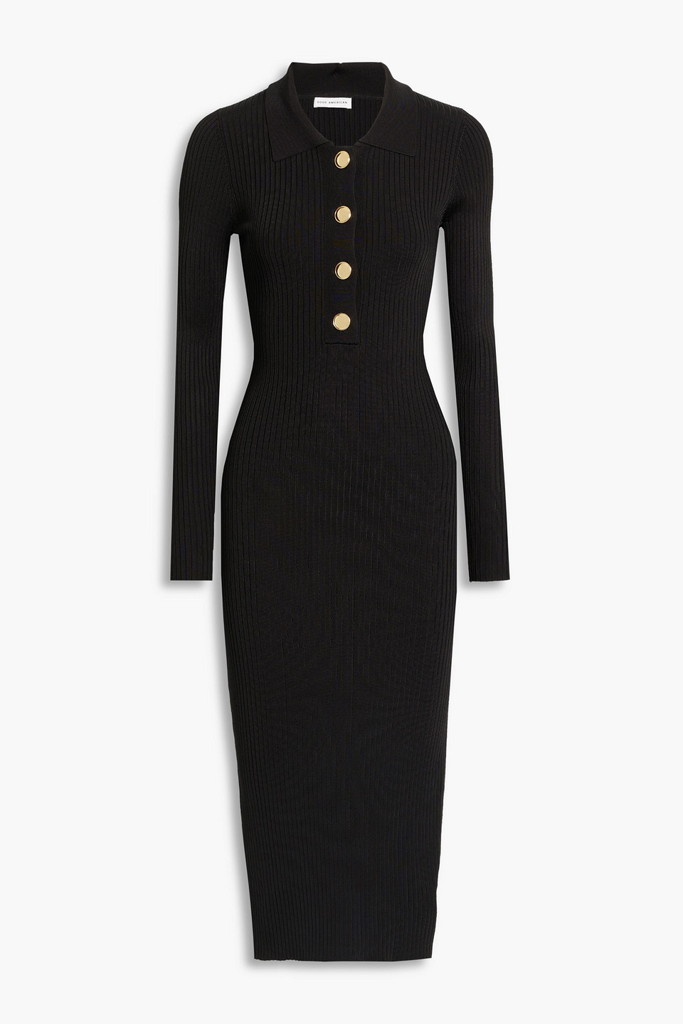good american - ribbed-knit midi dress - black - 00