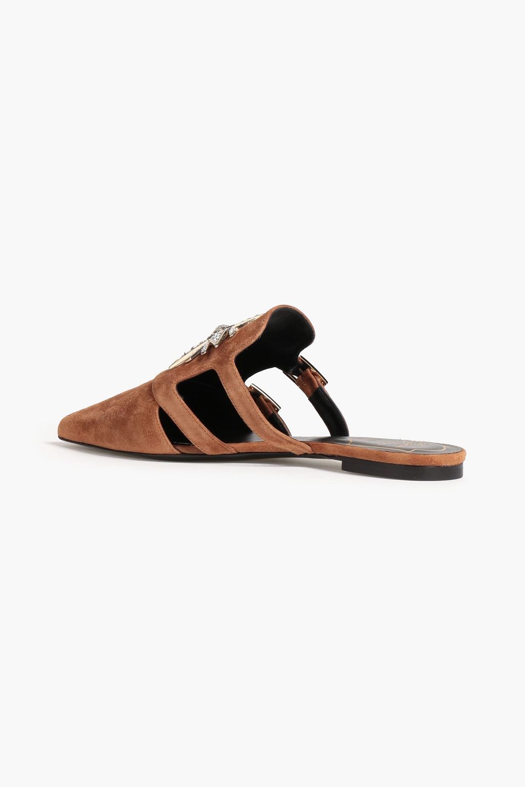 ROGER VIVIER Crystal-embellished suede slippers