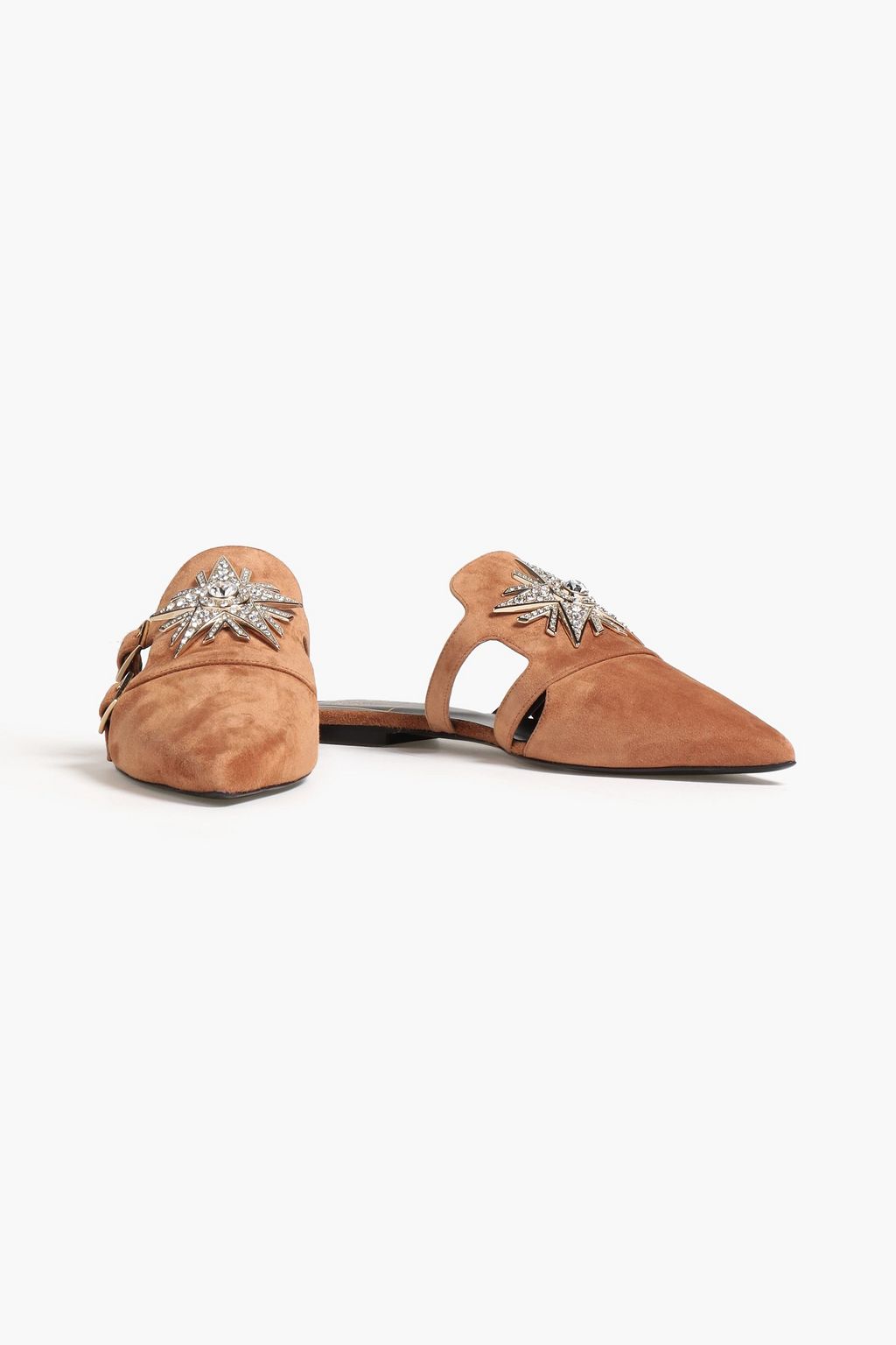 ROGER VIVIER Crystal-embellished suede slippers