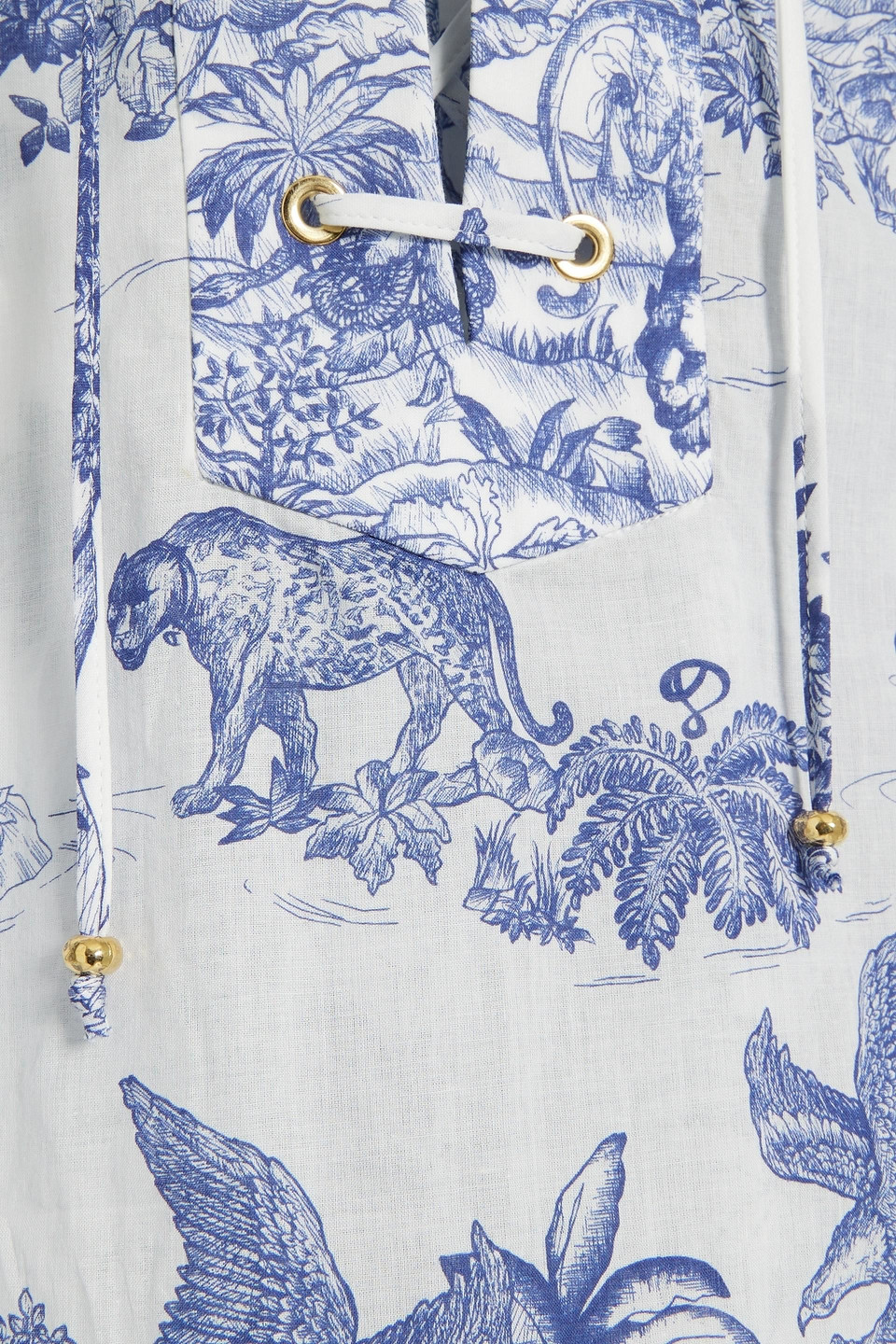 Dundas Lace-up Printed Cotton-gauze Blouse In White