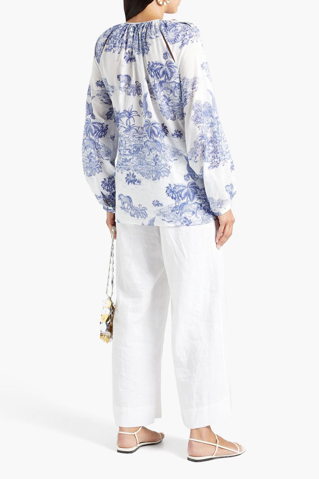DUNDAS Lace-up printed cotton-gauze blouse