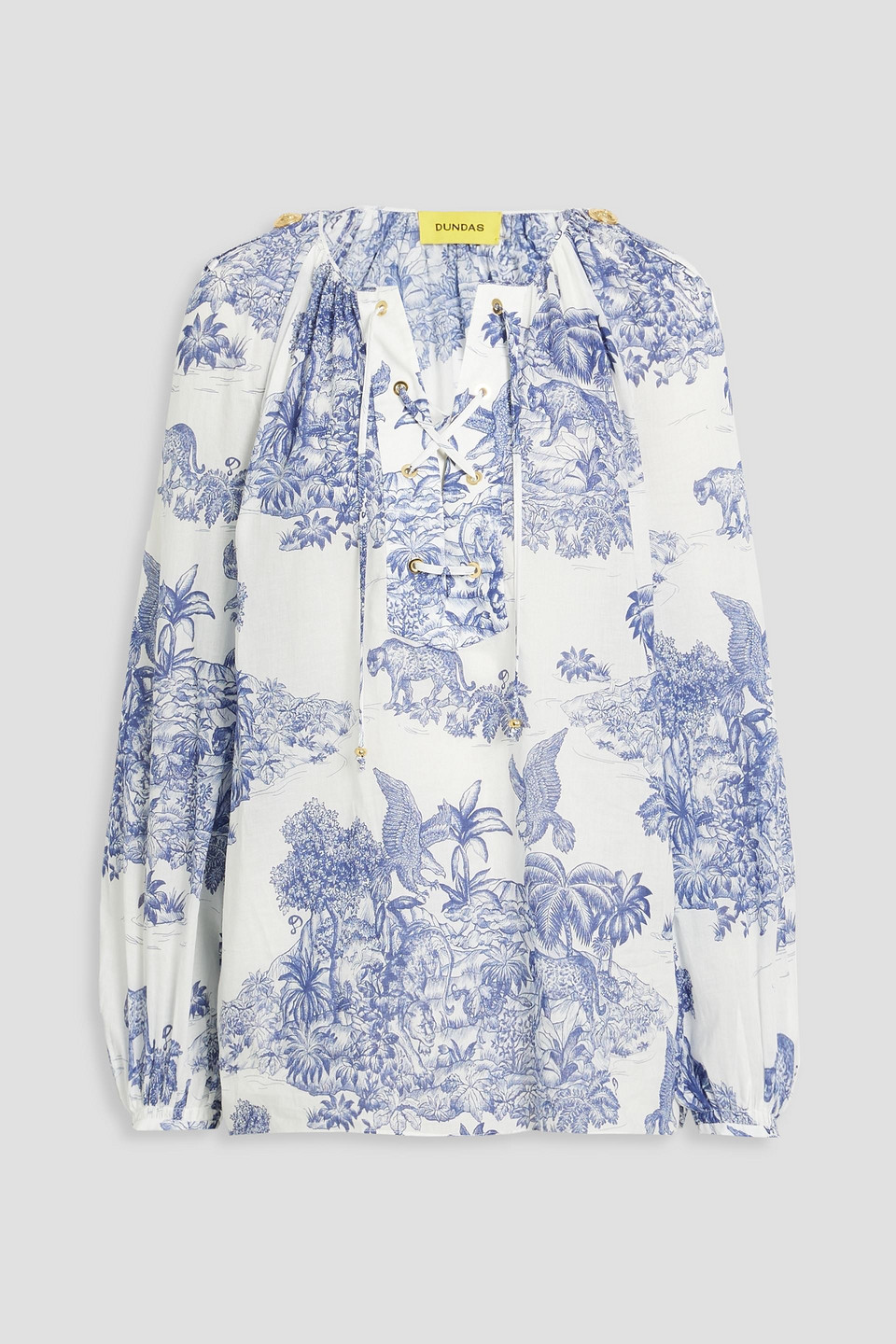 Dundas Lace-up Printed Cotton-gauze Blouse In White