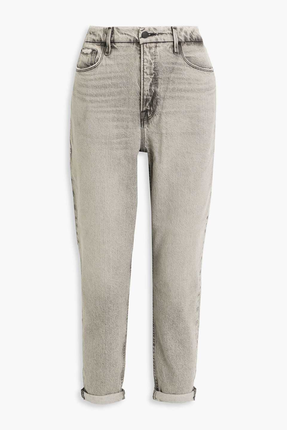 good american - distressed high-rise straight-leg jeans - gray - 24