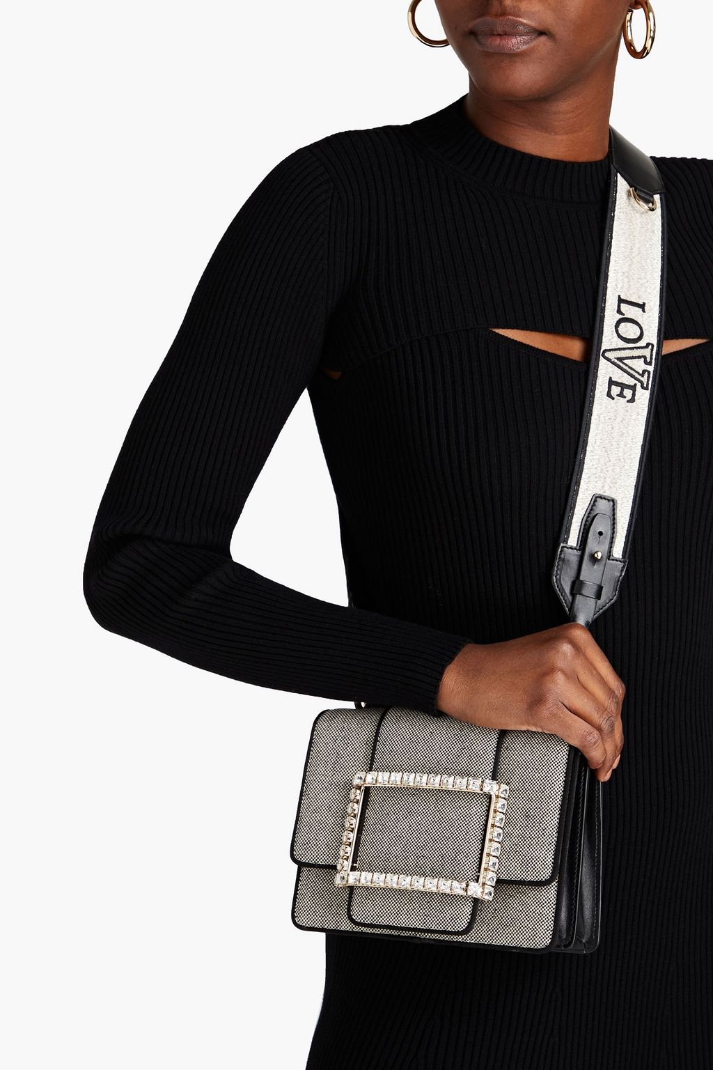ROGER VIVIER Leather-trimmed embellished  jacquard cross-body bag