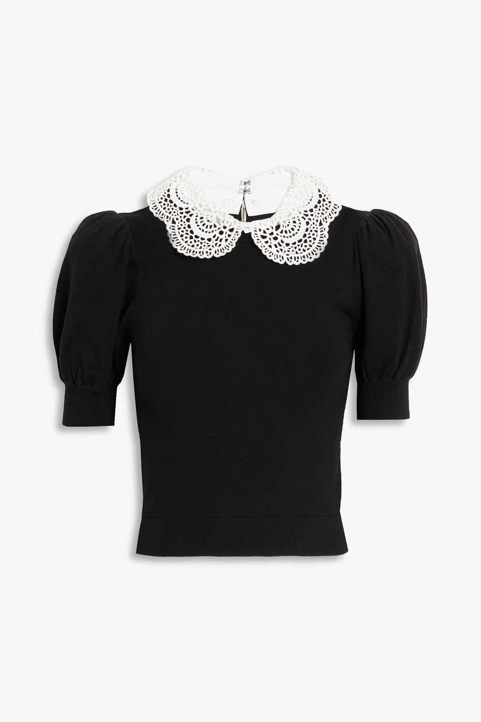 Alice And Olivia Lace-trimmed Ribbed Cotton-blend Top In Black