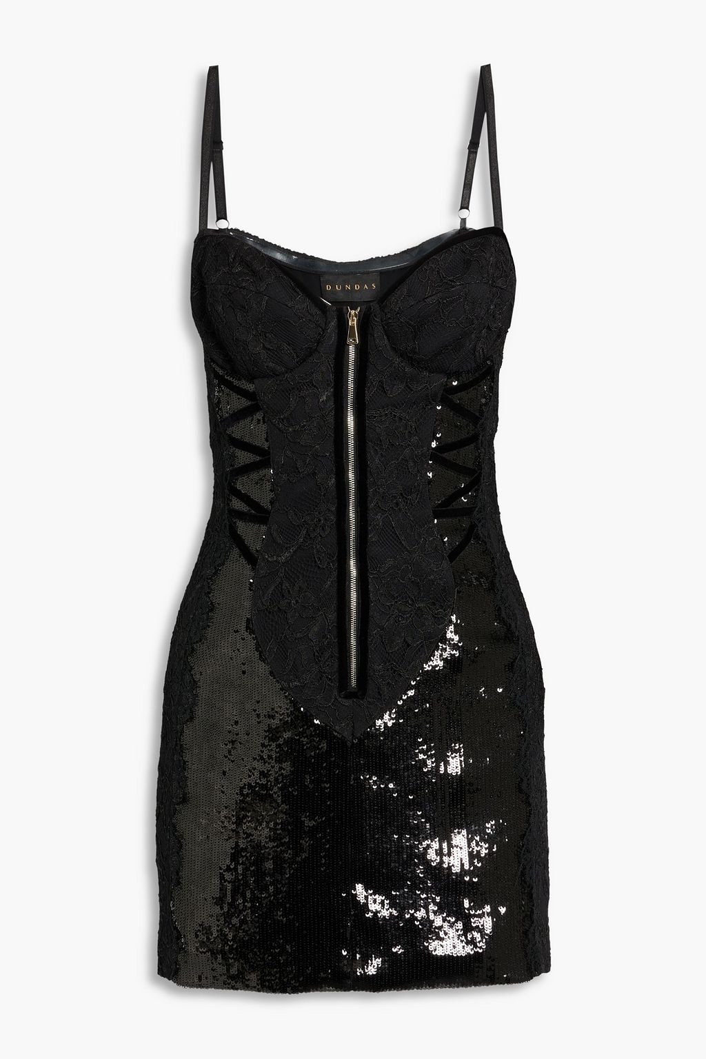 DUNDAS Velvet-trimmed corded lace and sequined tulle mini dress | THE OUTNET