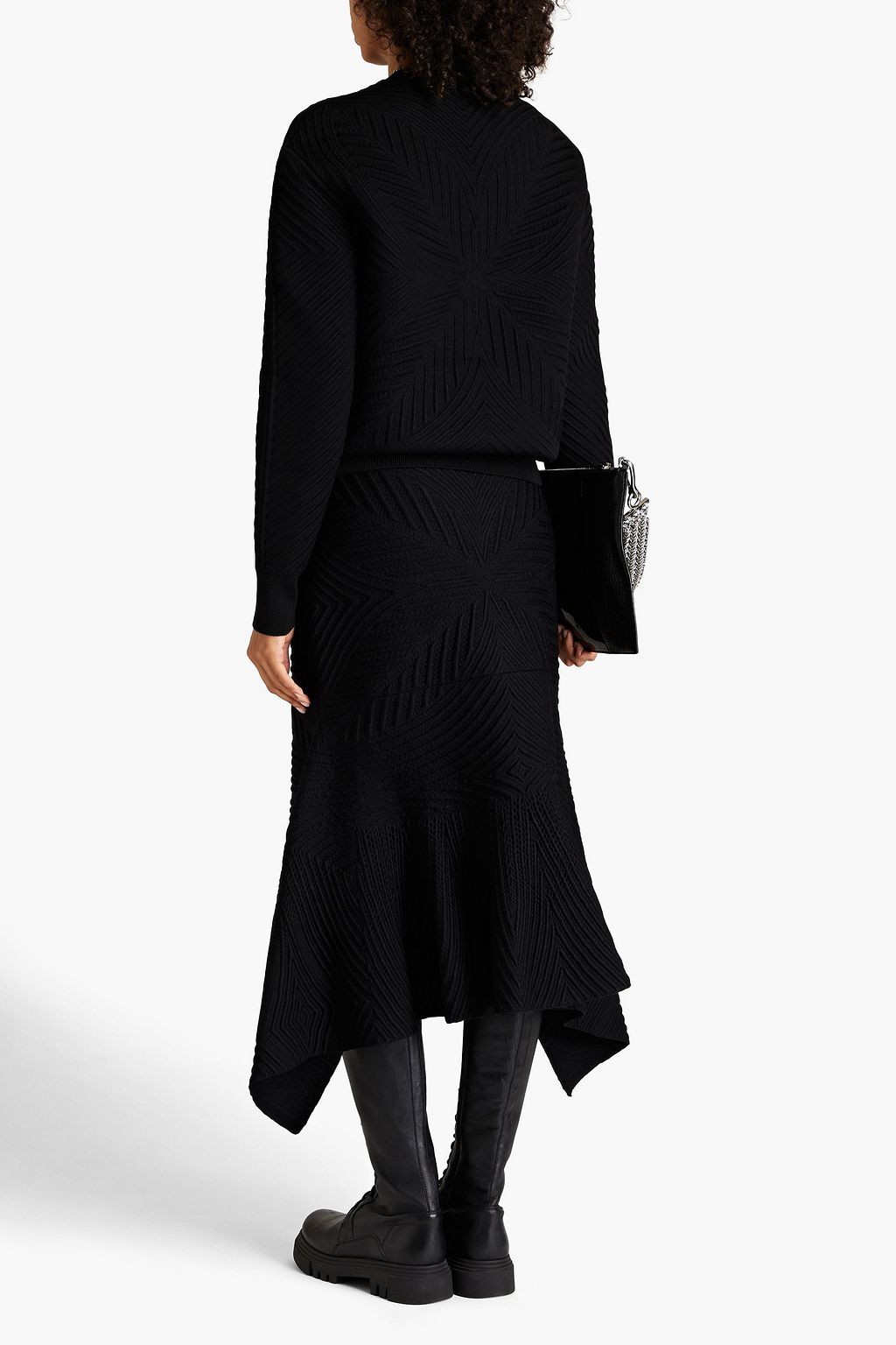 MCQUEEN Asymmetric jacquard-knit wool-blend midi skirt