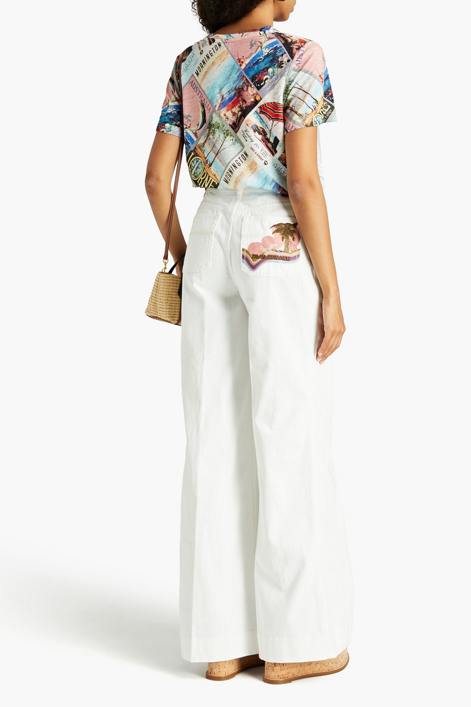 Zimmermann Embroidered High-rise Wide-leg Jeans In Ivory
