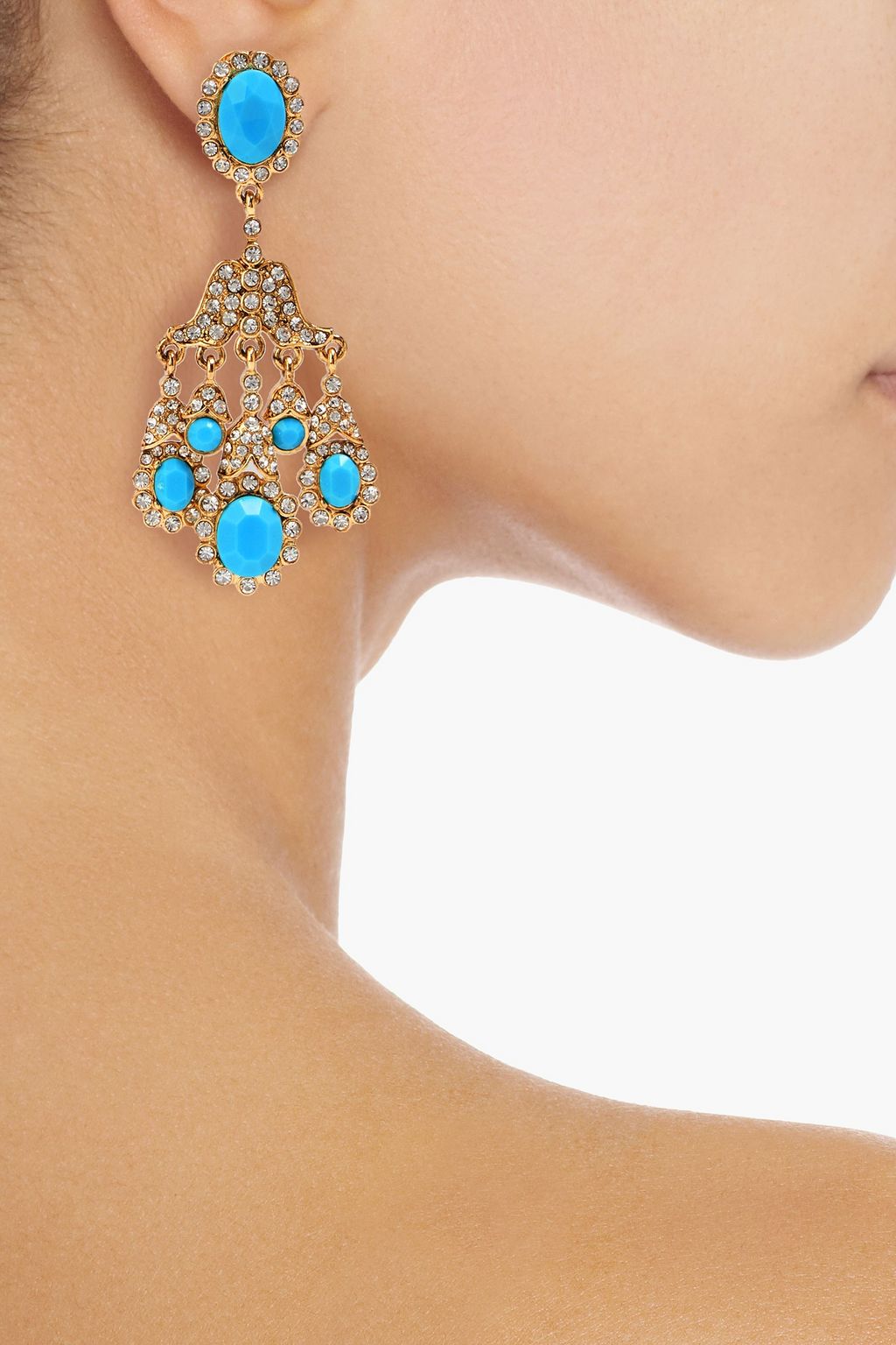 KENNETH JAY LANE Gold-tone, crystal and stone clip earrings