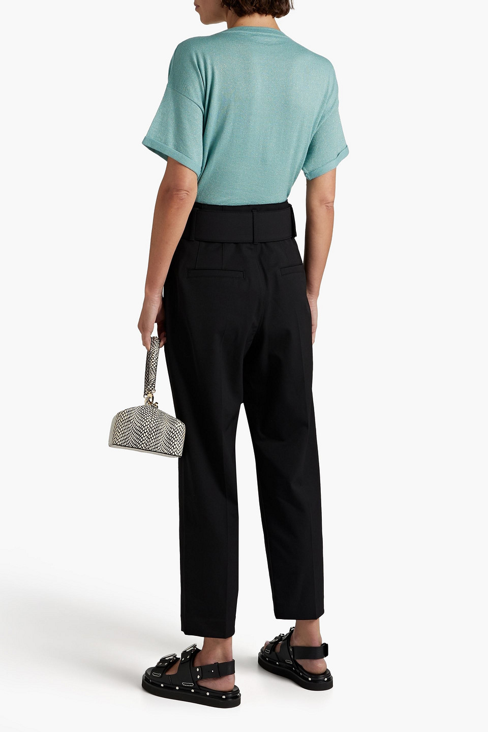 Brunello Cucinelli Belted Wool-blend Twill Straight-leg Pants In Black