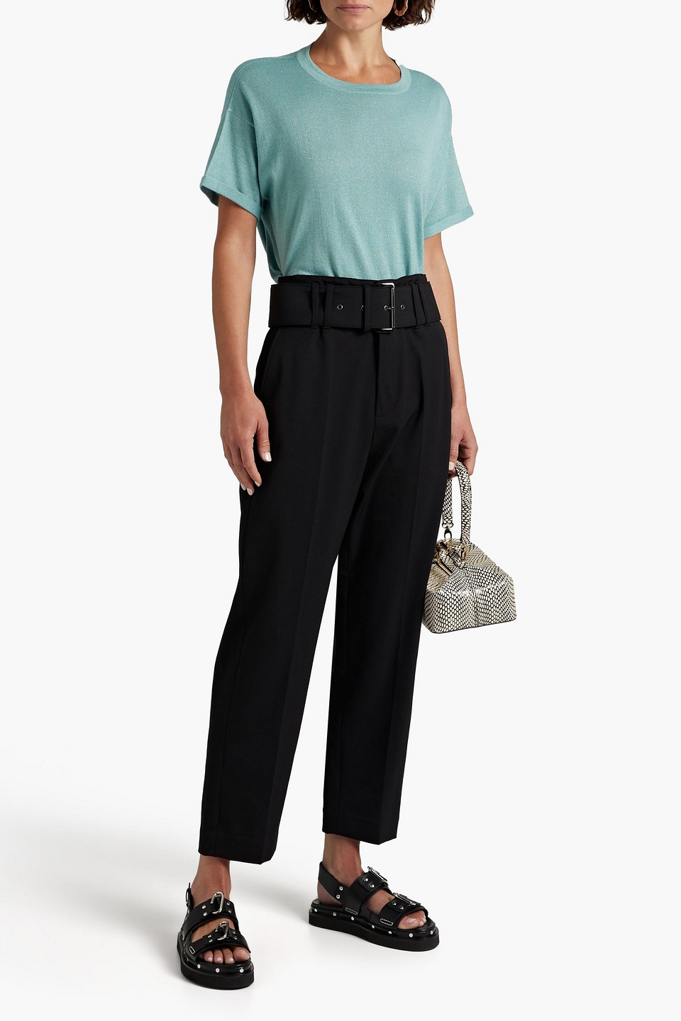 Brunello Cucinelli Belted Wool-blend Twill Straight-leg Pants In Black