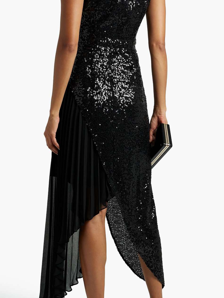 asymmetric crepe de chine-paneled sequined tulle midi dress