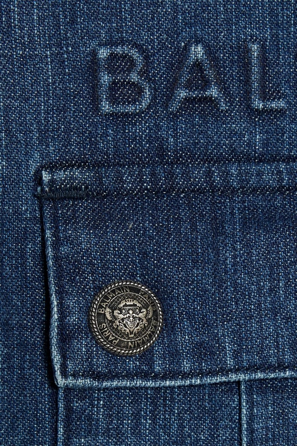 BALMAIN Frayed embossed denim shirt