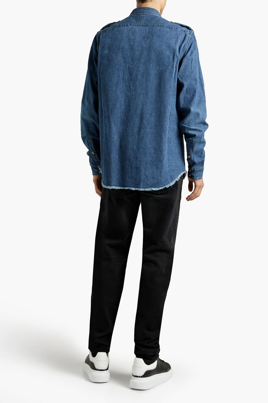 BALMAIN Frayed embossed denim shirt