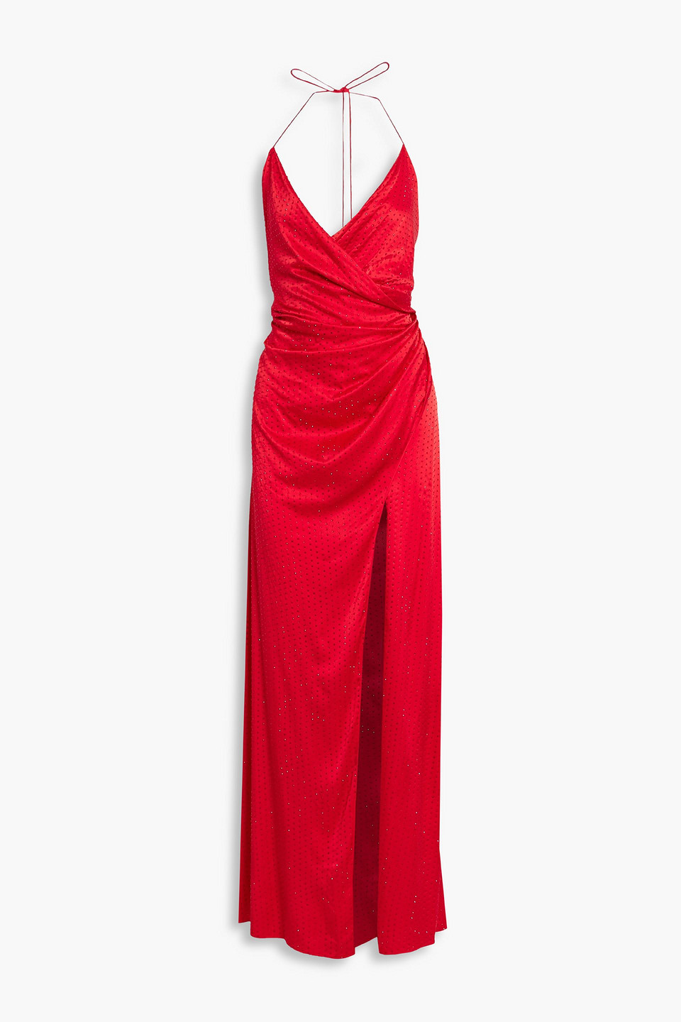Retroféte Ceres Wrap-effect Embellished Silk-blend Satin Gown In Red
