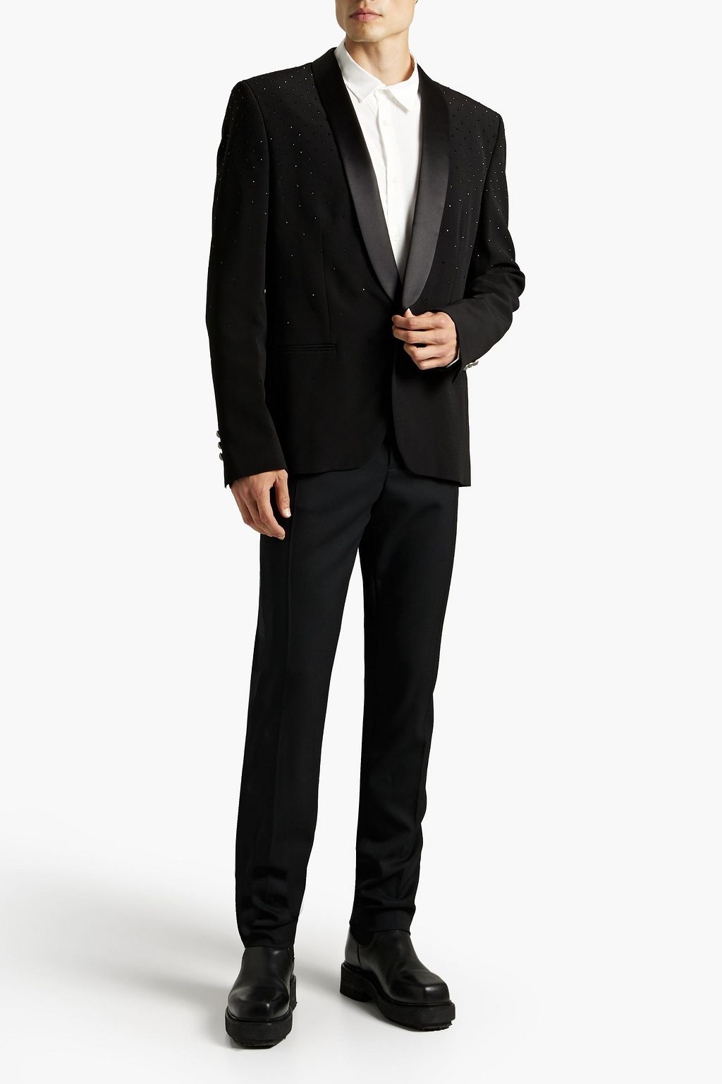 BALMAIN Slim-fit satin-trimmed wool-blend suit pants