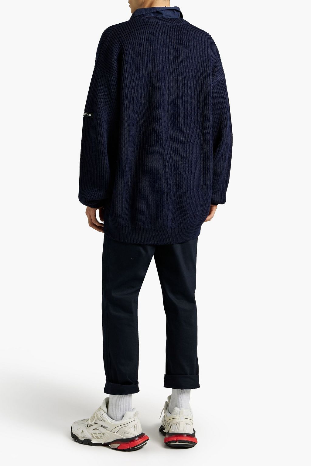 BALENCIAGA Shell-paneled ribbed wool half-zip sweater