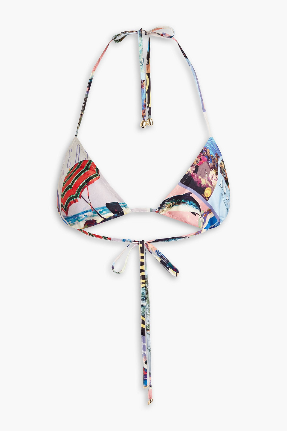 Zimmermann Poster-print Halterneck Bikini Top In Light Blue