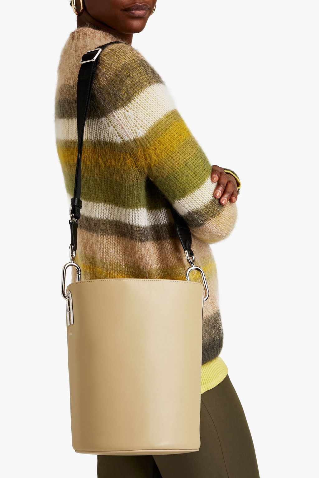 FURLA Lipari canvas-paneled leather bucket bag