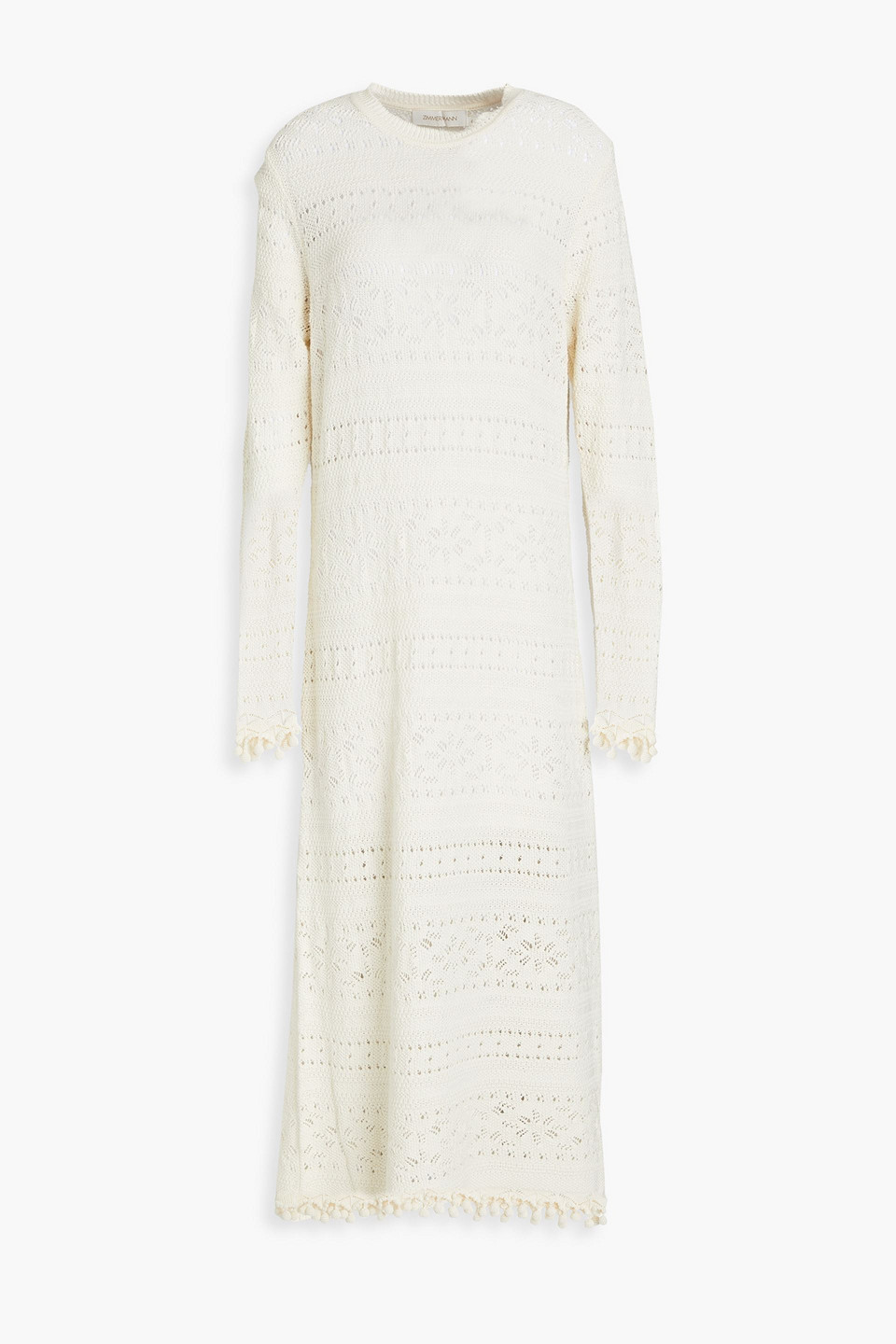 Zimmermann Postcard Pointelle-knit Cotton Midi Dress In Ecru