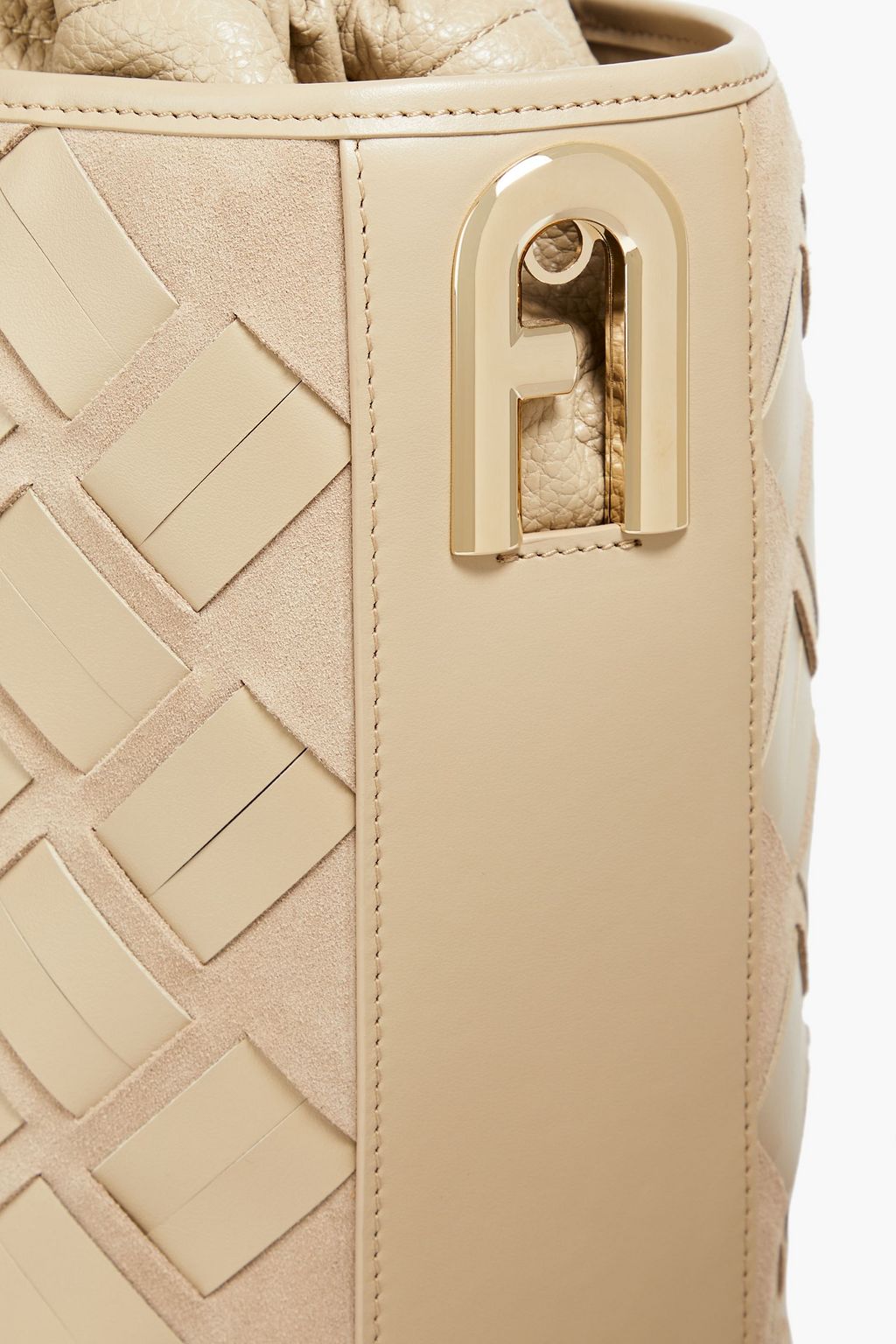 FURLA Lipari woven leather and suede bucket bag