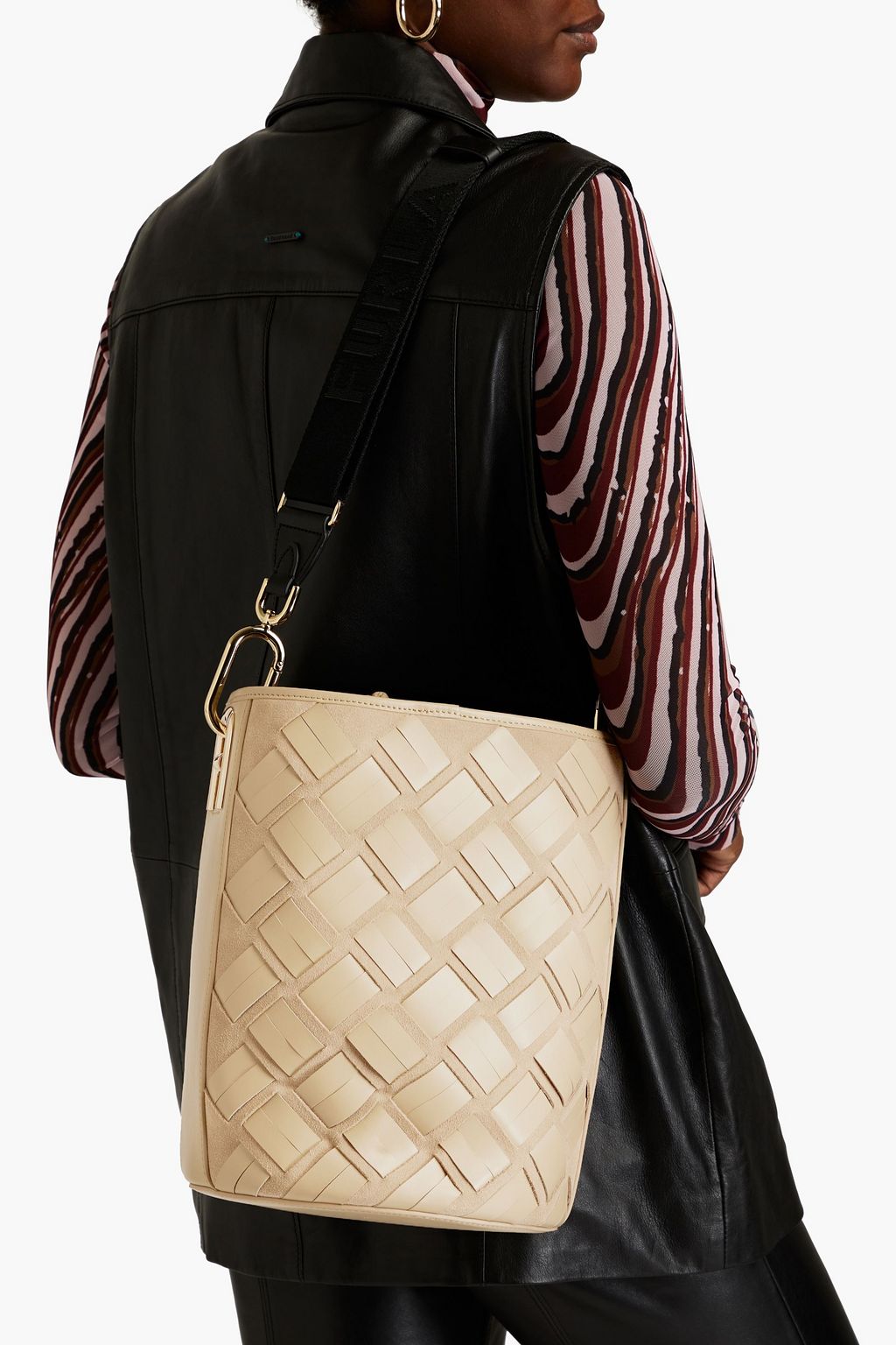 FURLA Lipari woven leather and suede bucket bag