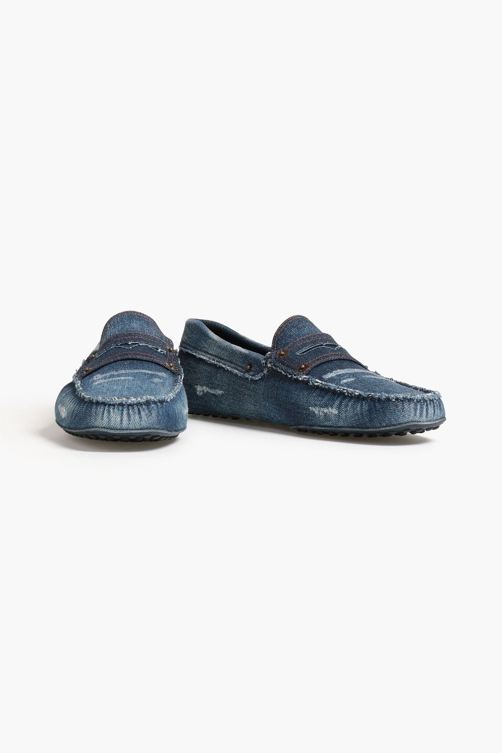 TOD'S Gommino distressed denim driving shoes
