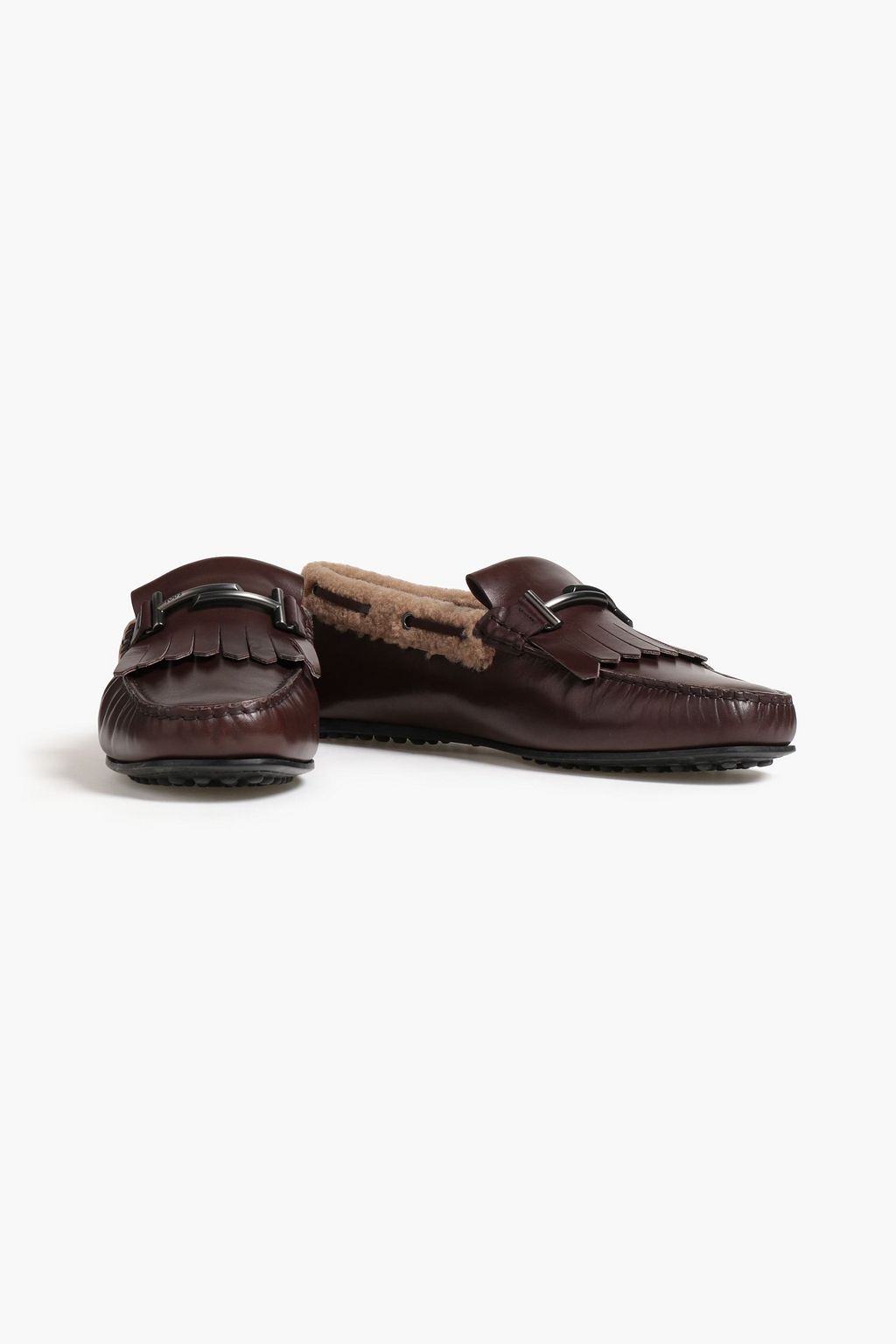 TOD'S Double T shearling-trimmed leather driving shoes