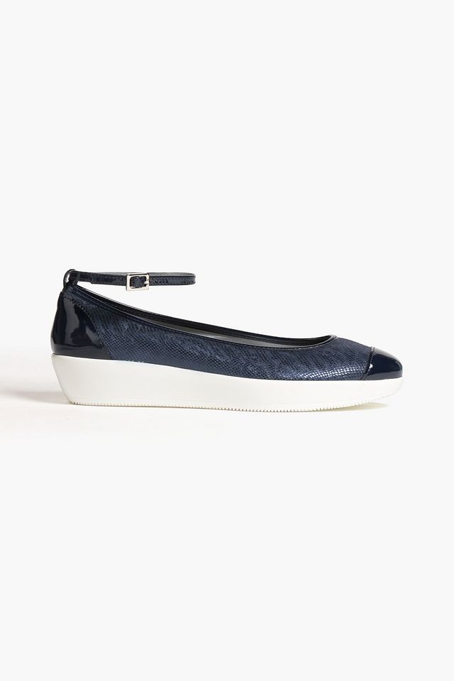 Lizard-effect leather wedge ballet flats